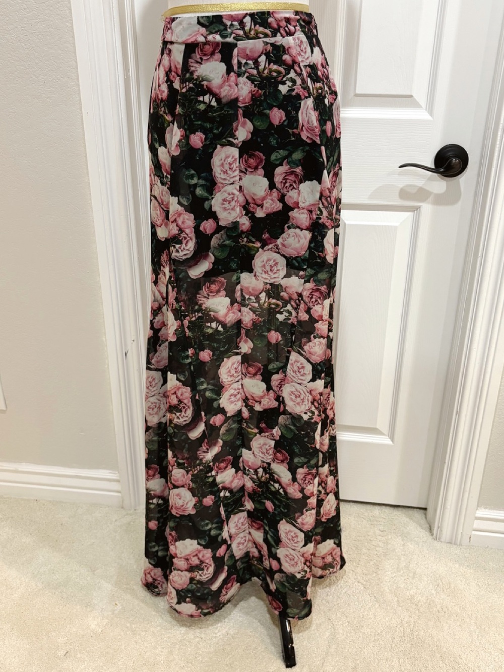 Show Me Your MuMu Floral Pink Rose Lined Maxi Skirt Size Small